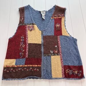 Koret City Blues Patchwork Knit Sweater Vest Women's size Large